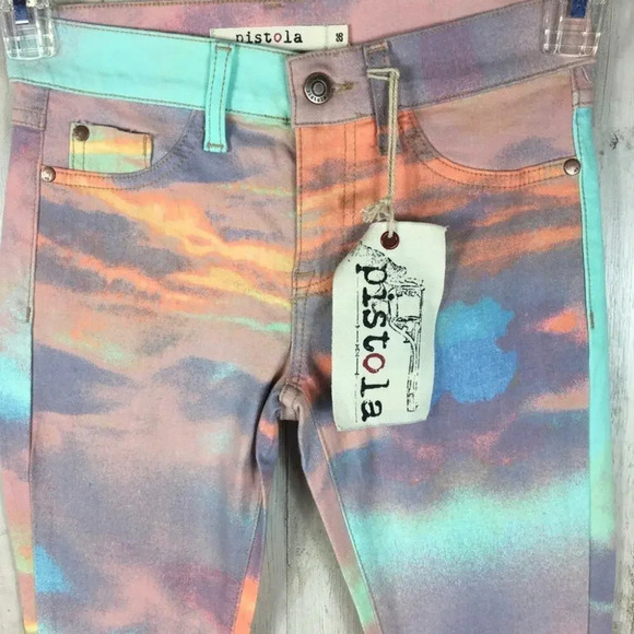 NWT Pistola REVOLVE Dawn Sunset Tie Dye Skinny Jeans Pants 26 Multicolored Swirl - Picture 2 of 6